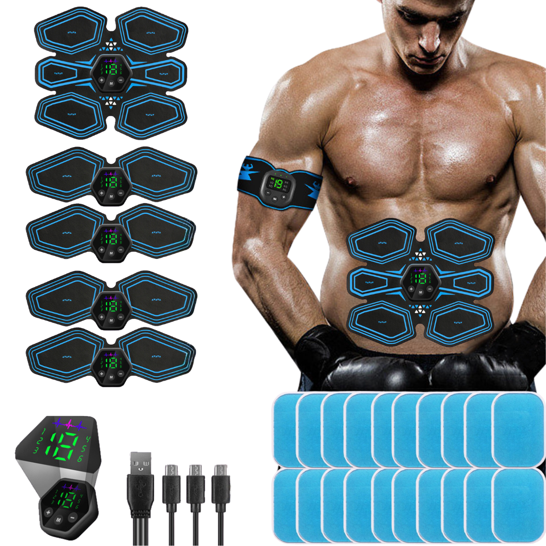 Complete EMS Abs Stimulator Kit – Abs + 4 Multi-Area Muscle Stimulator + 20 Gel Pads
