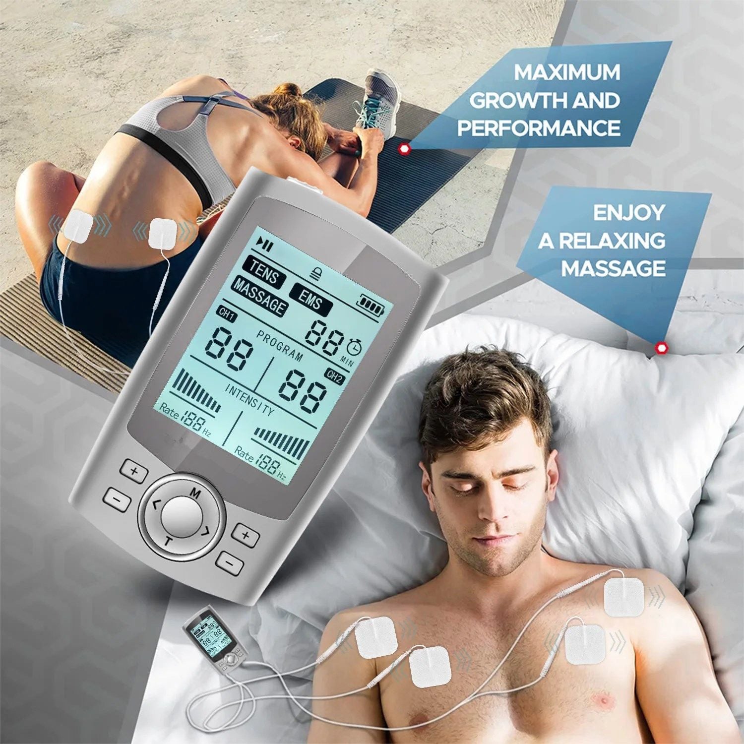 Dual Channel TENS EMS Unit - 60 Modes Professional Muscle Stimulator for Back Pain Relief & Strength Training