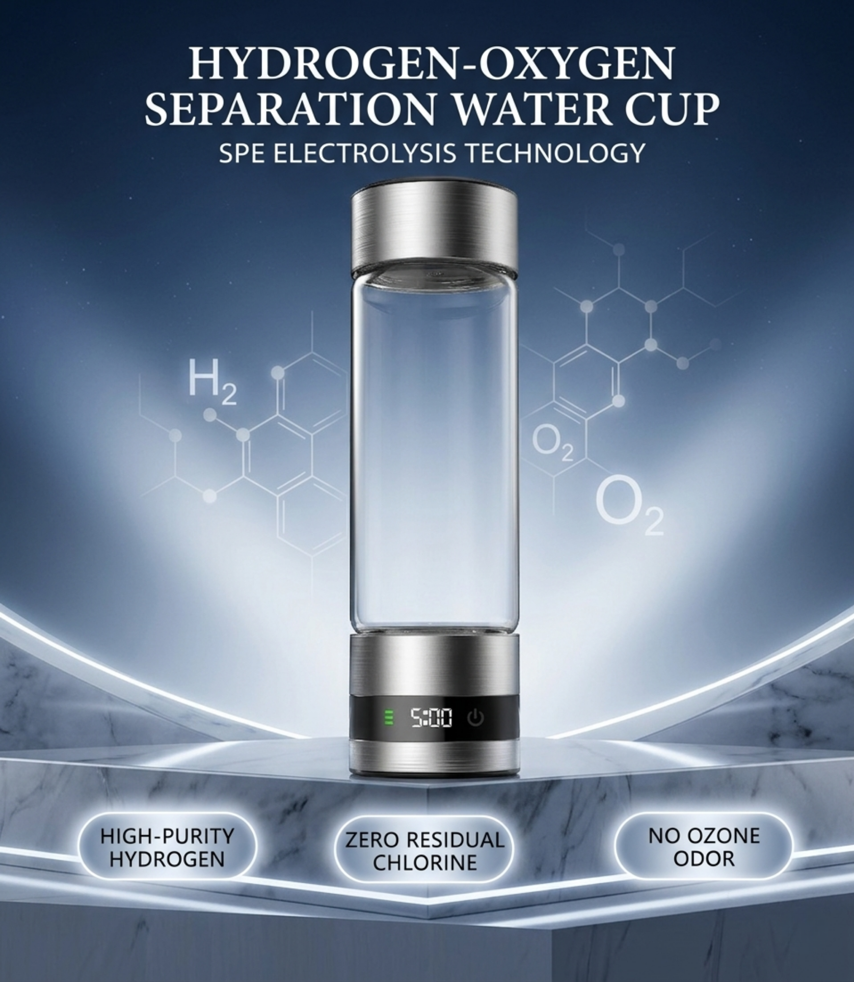 Premium Hydrogen Water Bottle | 3-in-1 SPE PEM Electrolysis Generator